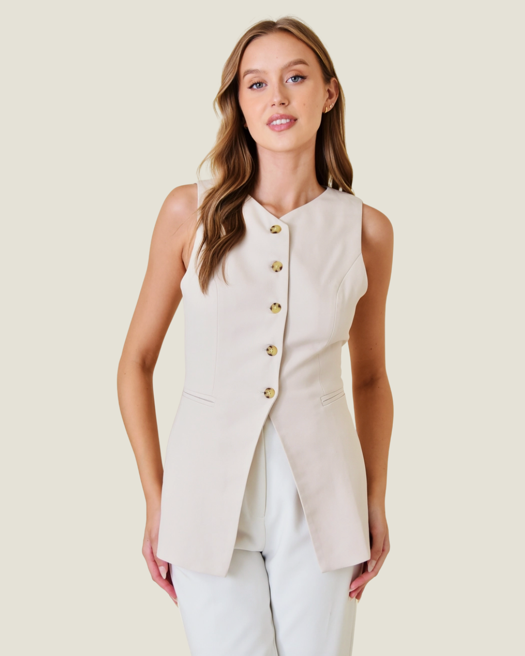 Button Closure Blazer Vest Top