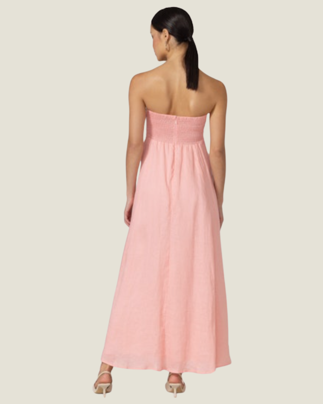 The Alora: Strapless Linen Maxi Dress-a pink linen maxi dress from Love Celine women’s boutique in SWFL.