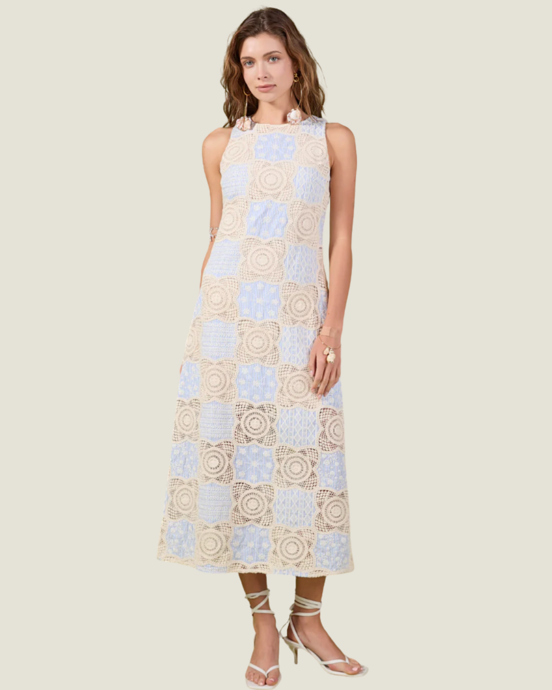 white christmas dresses Teagan Floral Hand Crochet Midi Dress / Blue | Meshki