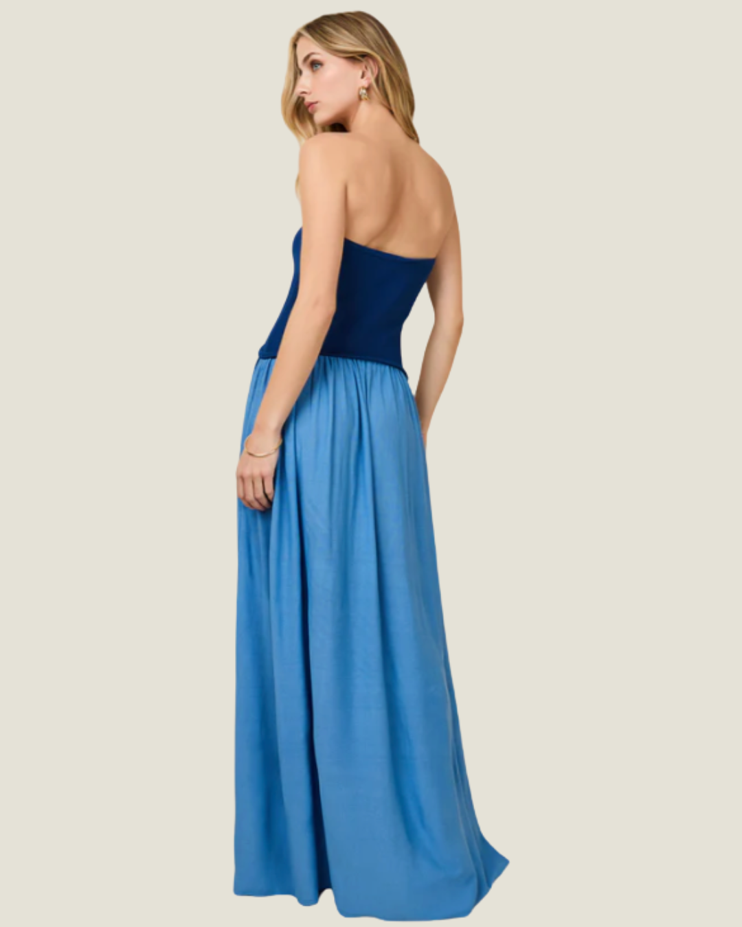 The Strapless Soglio Dress- a drop-waist maxi dress from Solid & Striped available at Love Celine a women’s boutique in SWFL.