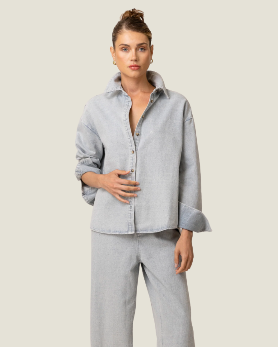 white christmas dresses The Elowen: Denim Button Up Shirt – Love, Celine Boutique