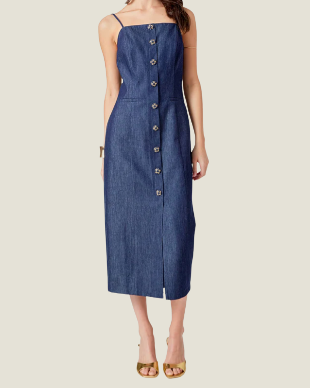 The Dani: Dark Wash Denim Midi Dress S The Dani: Dark Wash Denim Midi Dress S