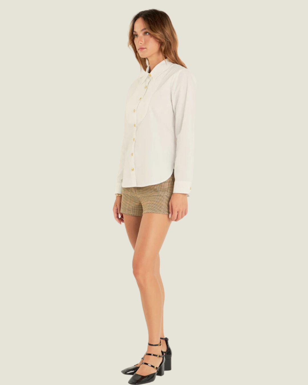 White Gold Button Collared Detail Top