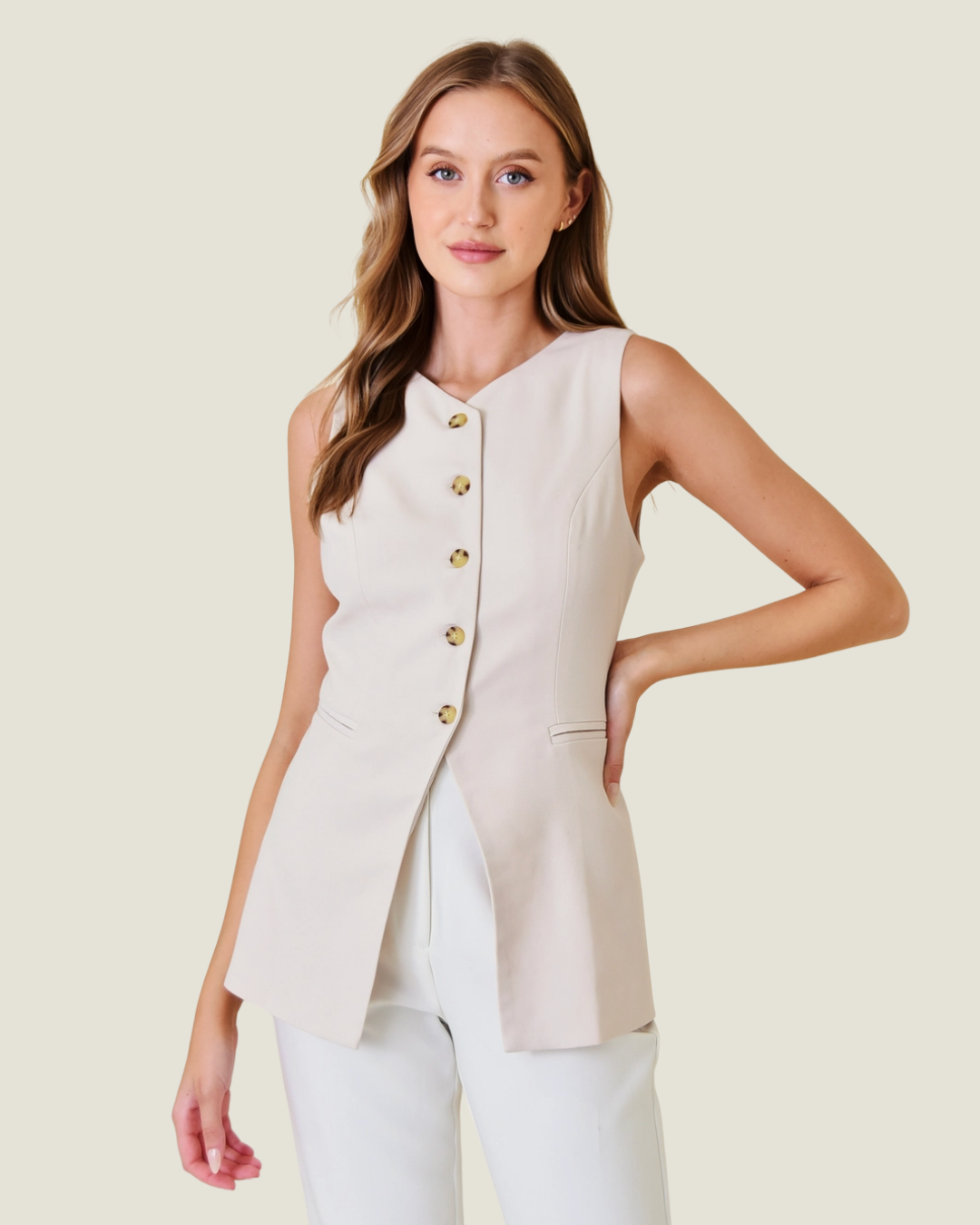 Button Closure Blazer Vest Top