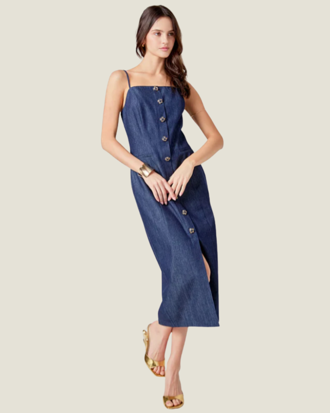 The Dani: Dark Wash Denim Midi Dress Xs