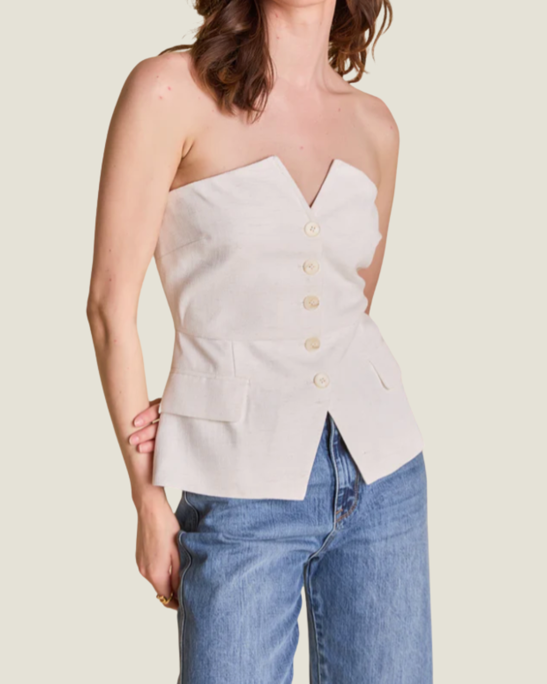 The Heather: Strapless Linen Blouse