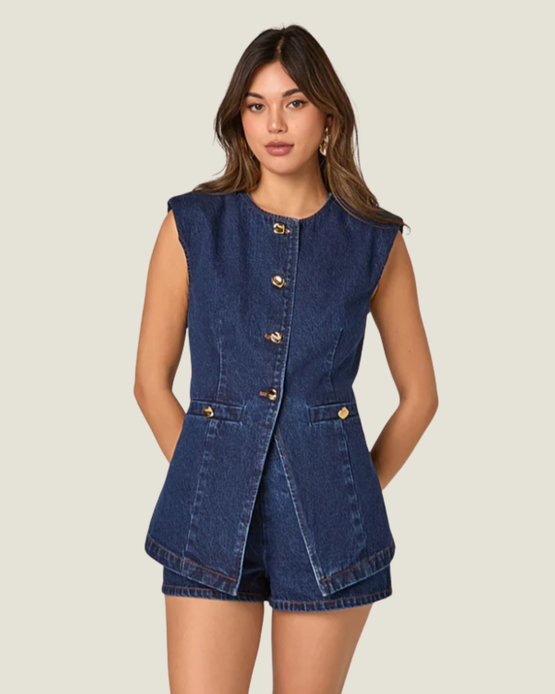 The Malika: Denim Button Detail Skort