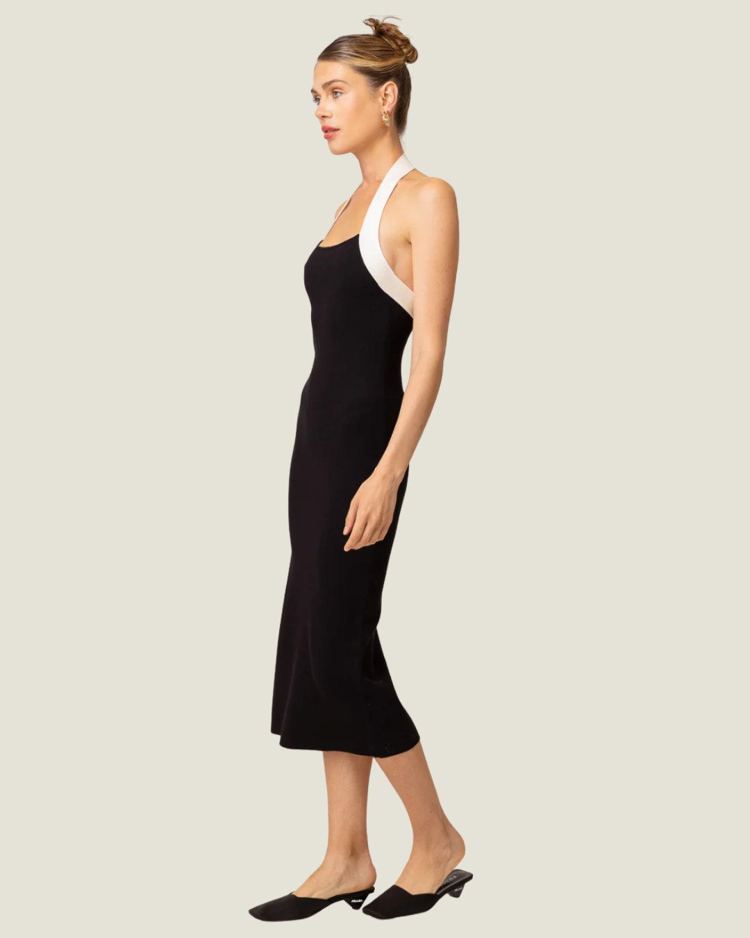 The Kohl: Halter Color Block Midi Dress-a black bodycon dress from Love Celine women’s boutique in SWFL.