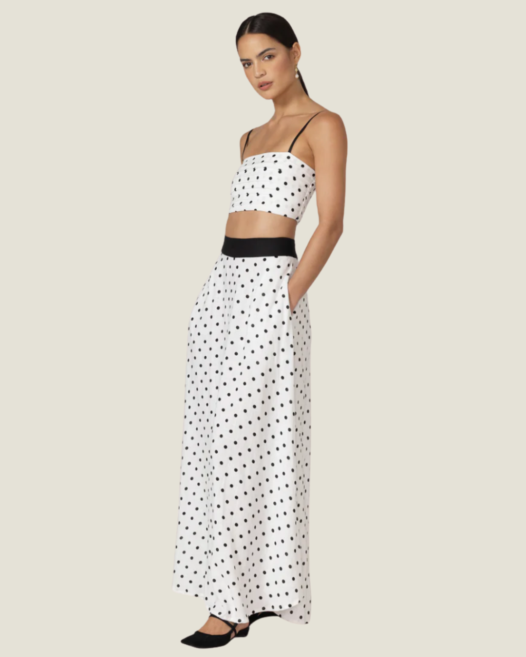 The Nova: Polka Dot Linen Maxi Skirt