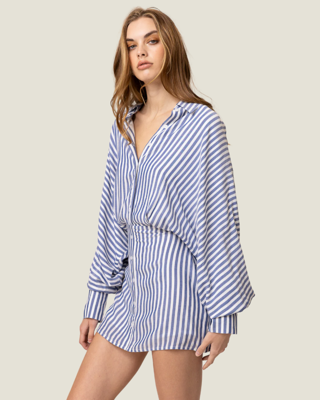 Noah Striped Button-Up Shirt Dress- a stripped collared mini shirt dress by Line & Dot. Available at Love Celine a women’s boutique in SWFL.