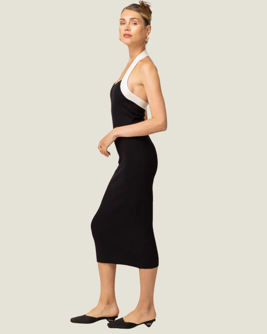 The Kohl: Halter Color Block Midi Dress-a black bodycon dress from Love Celine women’s boutique in SWFL.