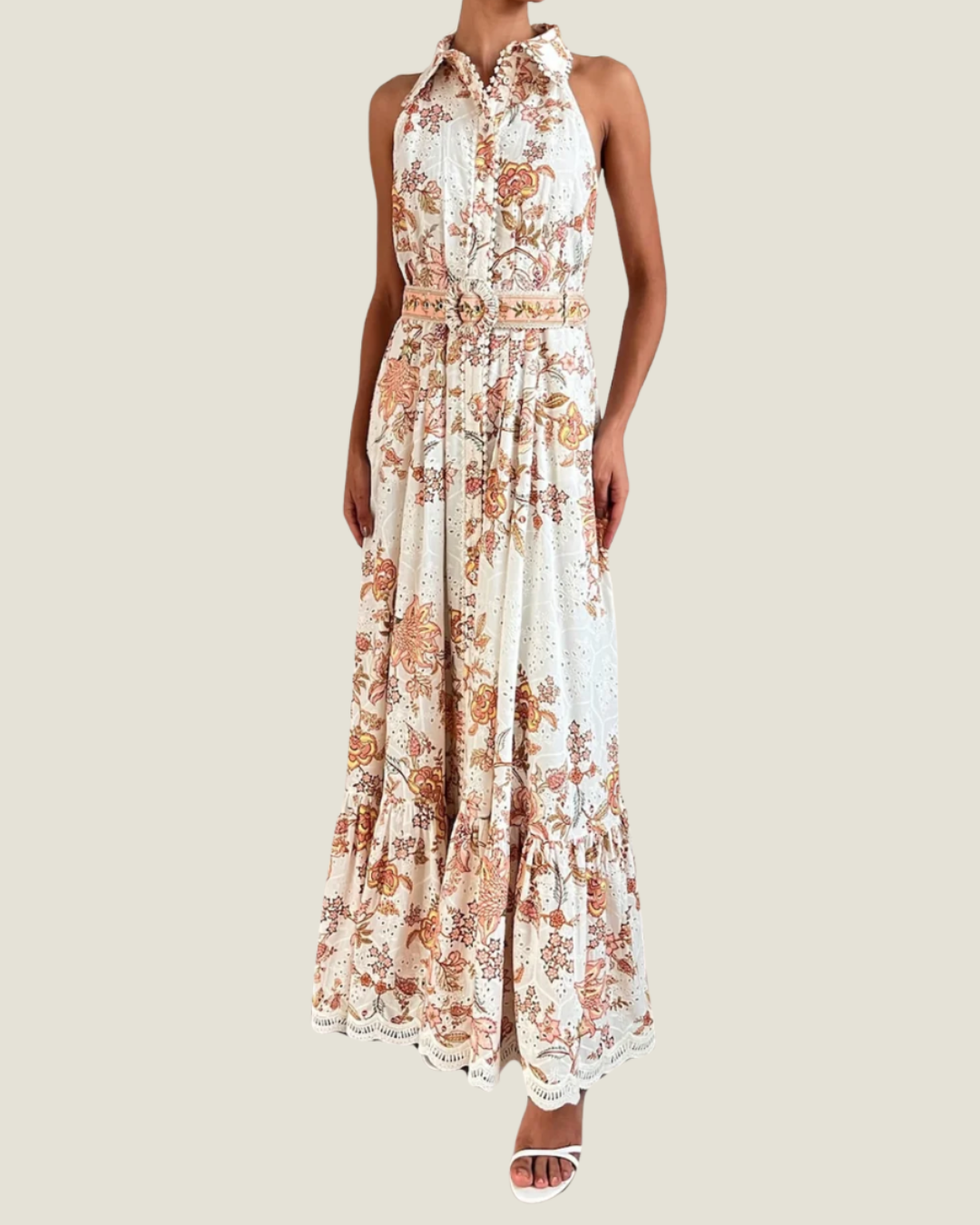 The Nadia: Embroidered Halter Maxi