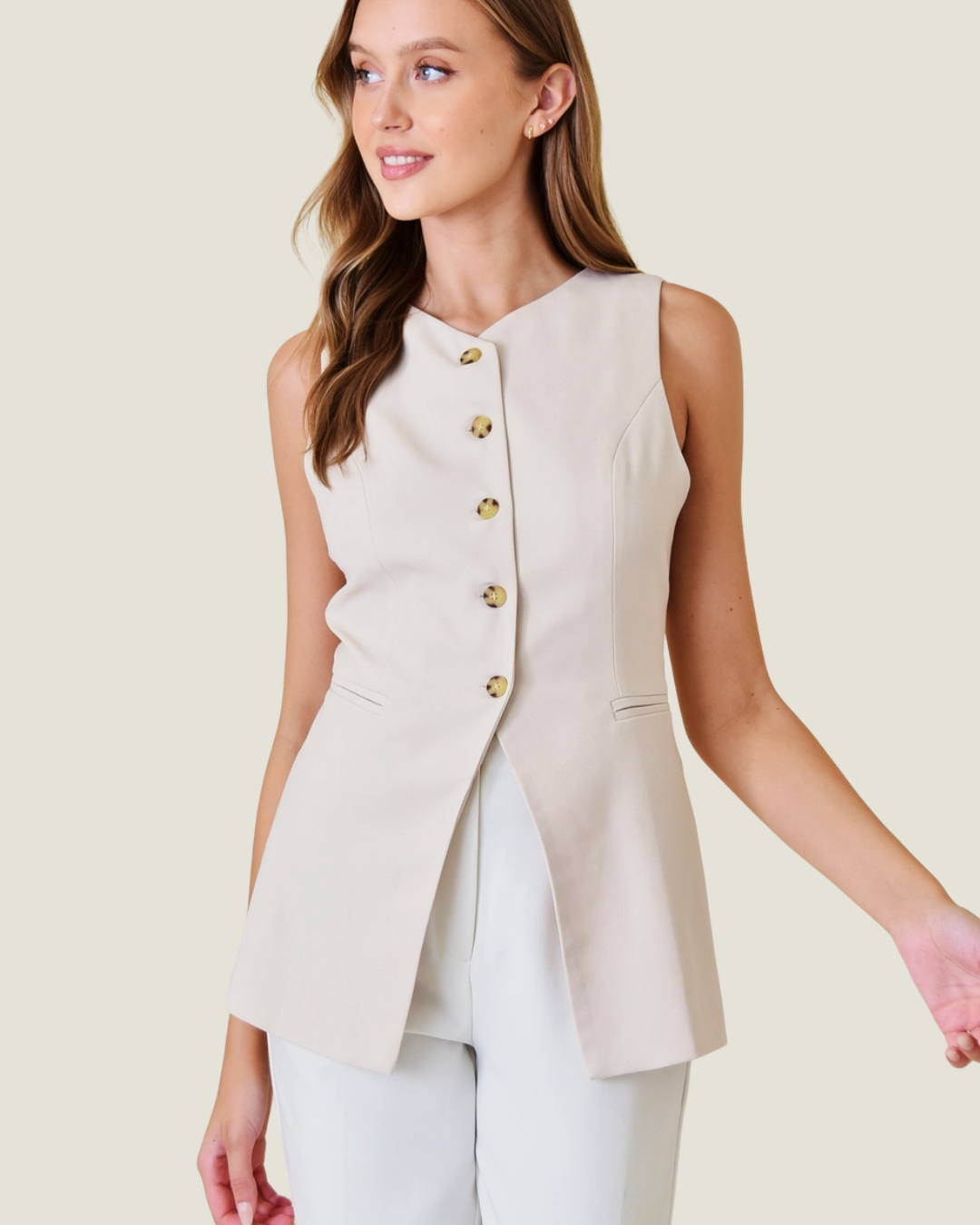 Button Closure Blazer Vest Top