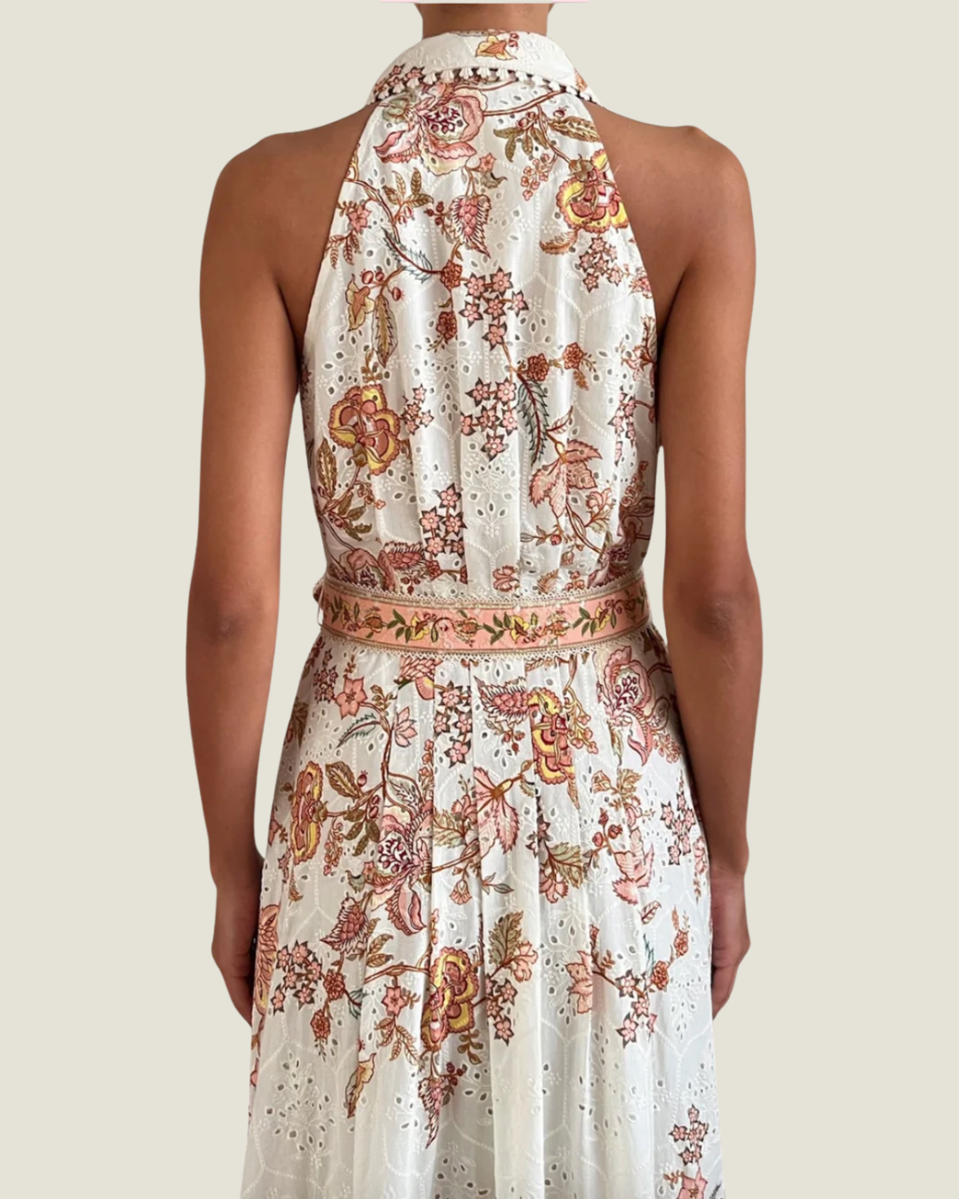 The Nadia: Embroidered Halter Maxi