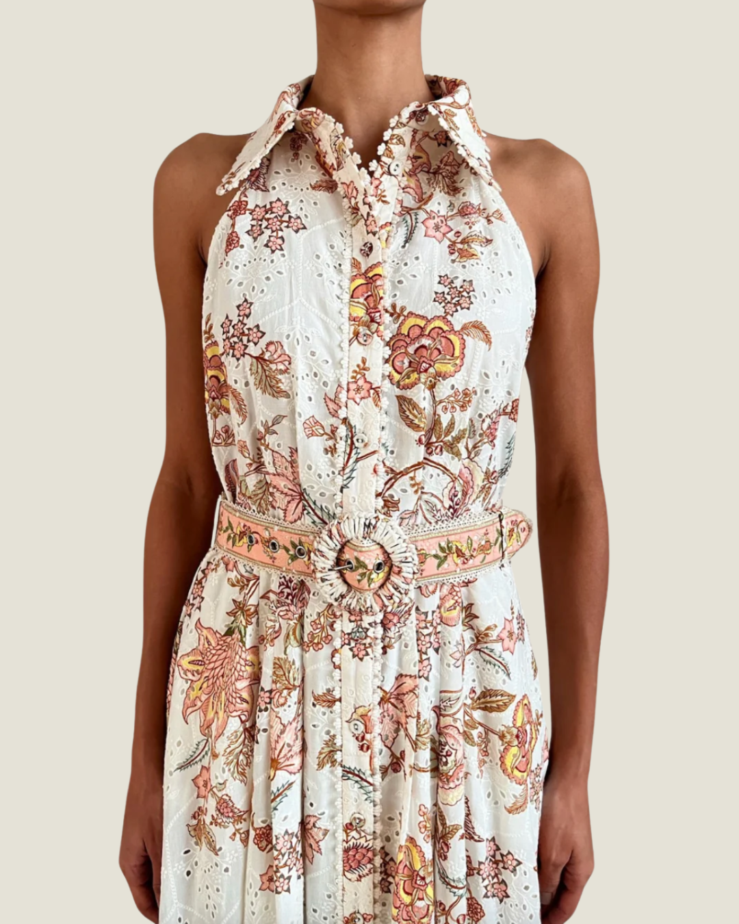 The Nadia: Embroidered Halter Maxi