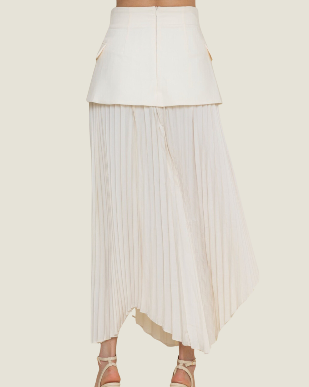 The Jennifer: Contrast Ivory Asymmetric Pleated Slit Skirt