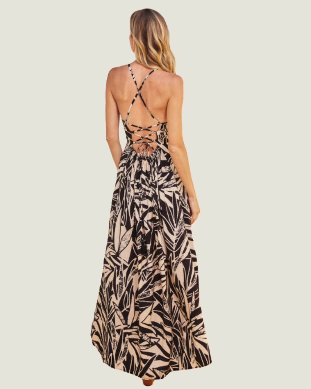 The Madeline: Sand and Black Pattern Sleeveless Midi