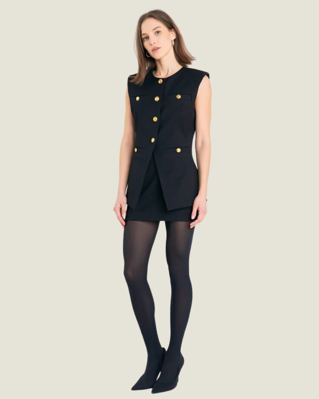 The CEO: Power Shoulder Vest with Gold Buttons