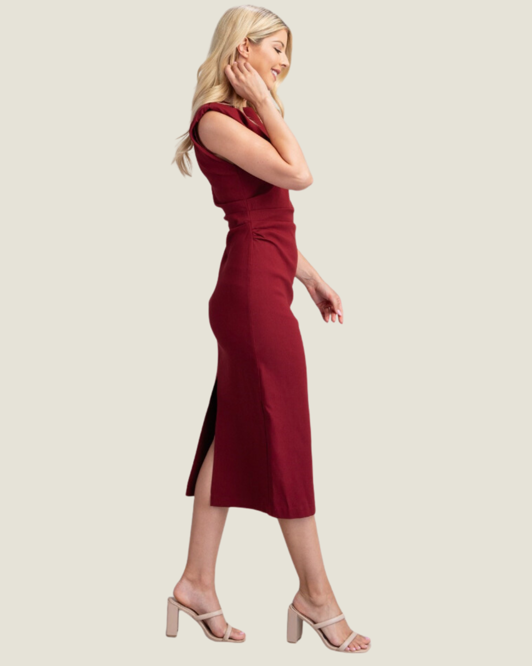 Burgundy Sleeveless Midi Dress