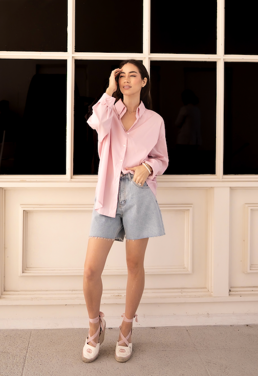 Pink Peony: Light Pink Button Down Top