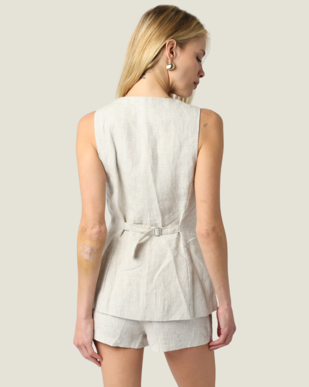 The Lauren: Linen Button Vest