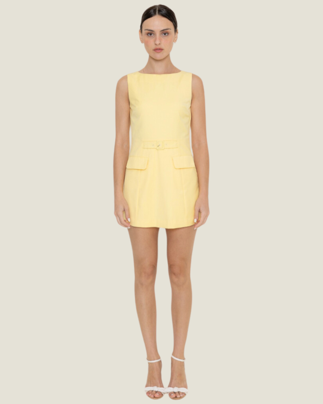 The Sunflower: Yellow Sleeveless Crewneck Waistband Detail Romper