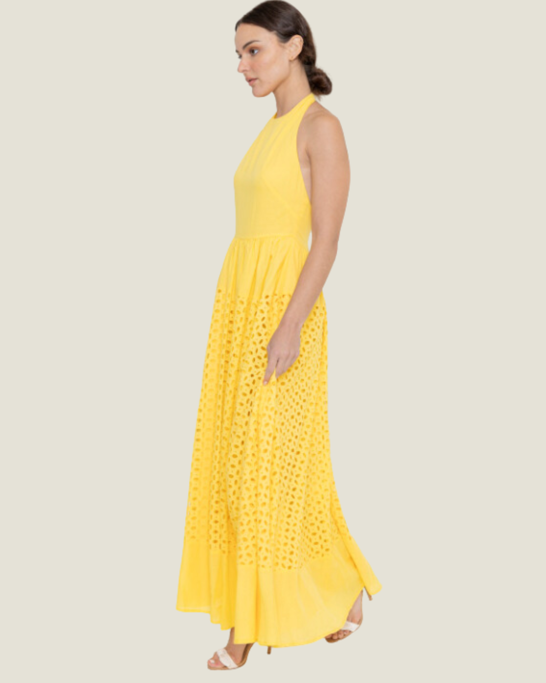 The Goldie: Eyelet Halter Maxi