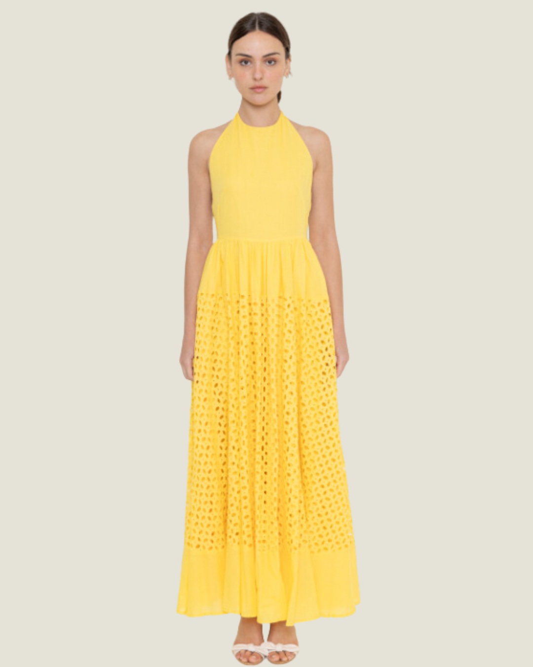 The Goldie: Eyelet Halter Maxi