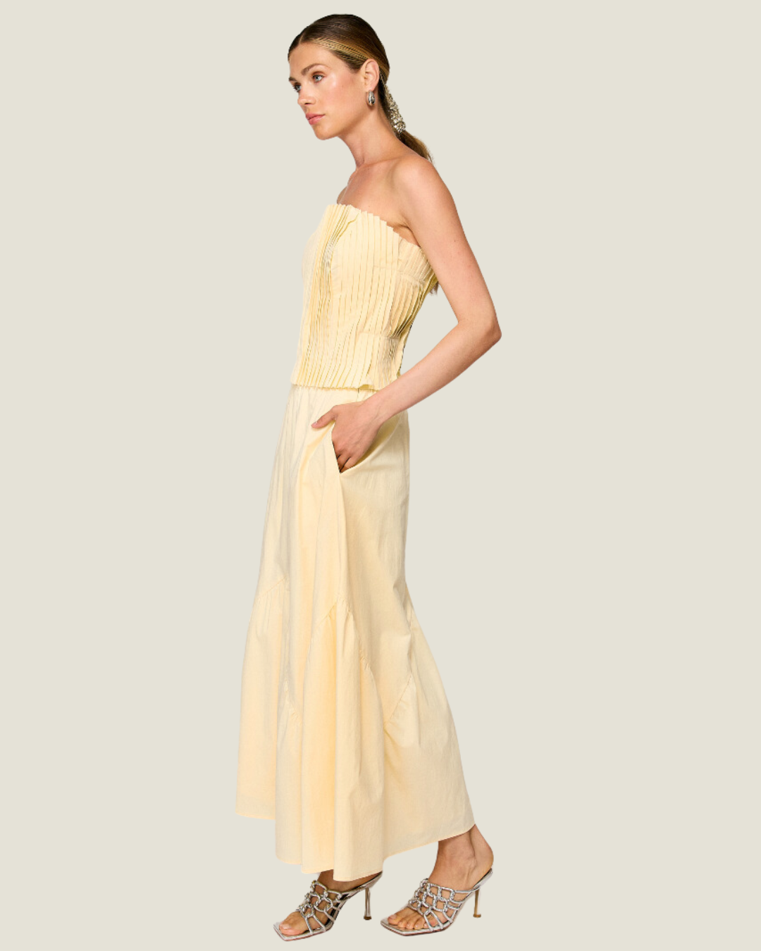 The Merritt: Light Yellow High Rise Maxi Skirt