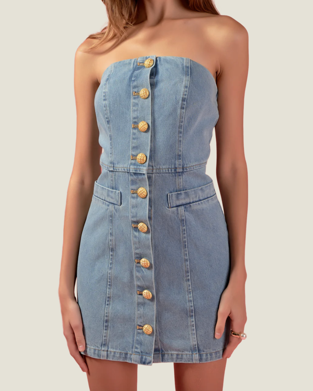 The Mia: Strapless Denim Mini