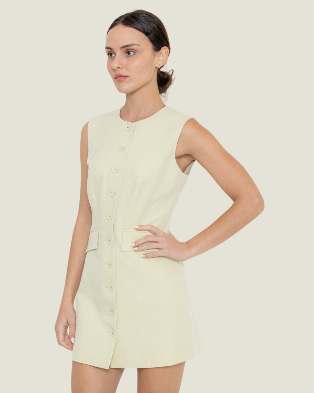 The Hals: Sage Green Crew Neck Sleeveless Midi Dress
