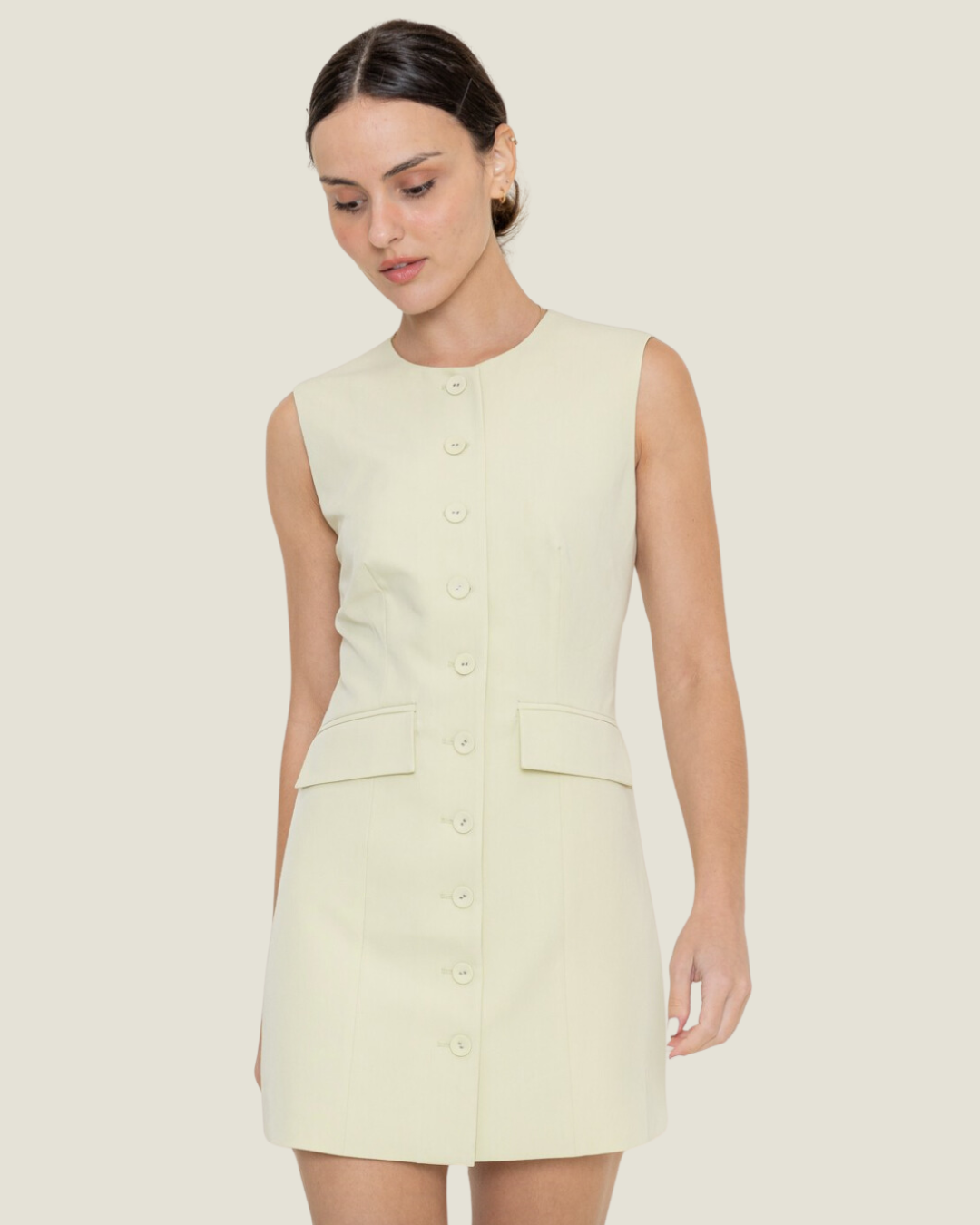 The Hals: Sage Green Crew Neck Sleeveless Midi Dress