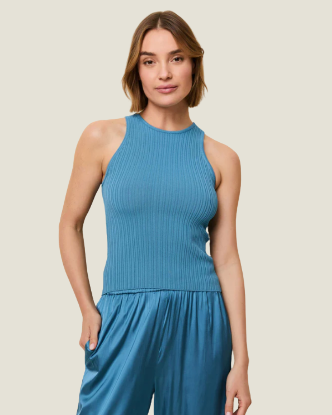 The Verena: Solid & Striped French Blue Tank