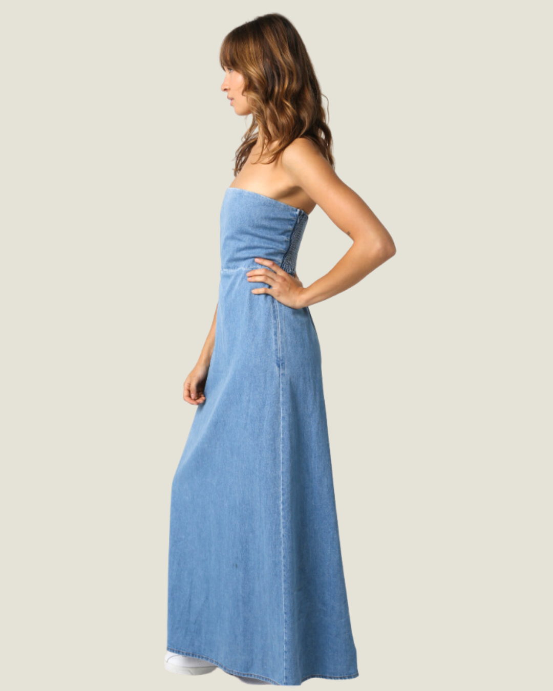 The Winona: Strapless Denim Maxi Dress S