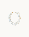  Layered pearl statement necklace featuring coastal ivory glass pearls, multi-strand silk cord, and vintage gold-plated hardware.