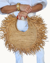Cleo Fringe Round Natual Raffia Bag