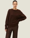 Women's Anouk Crewneck Sweater in espresso brown featuring a classic crew neckline, long sleeves, and a relaxed drop-shoulder silhouette.