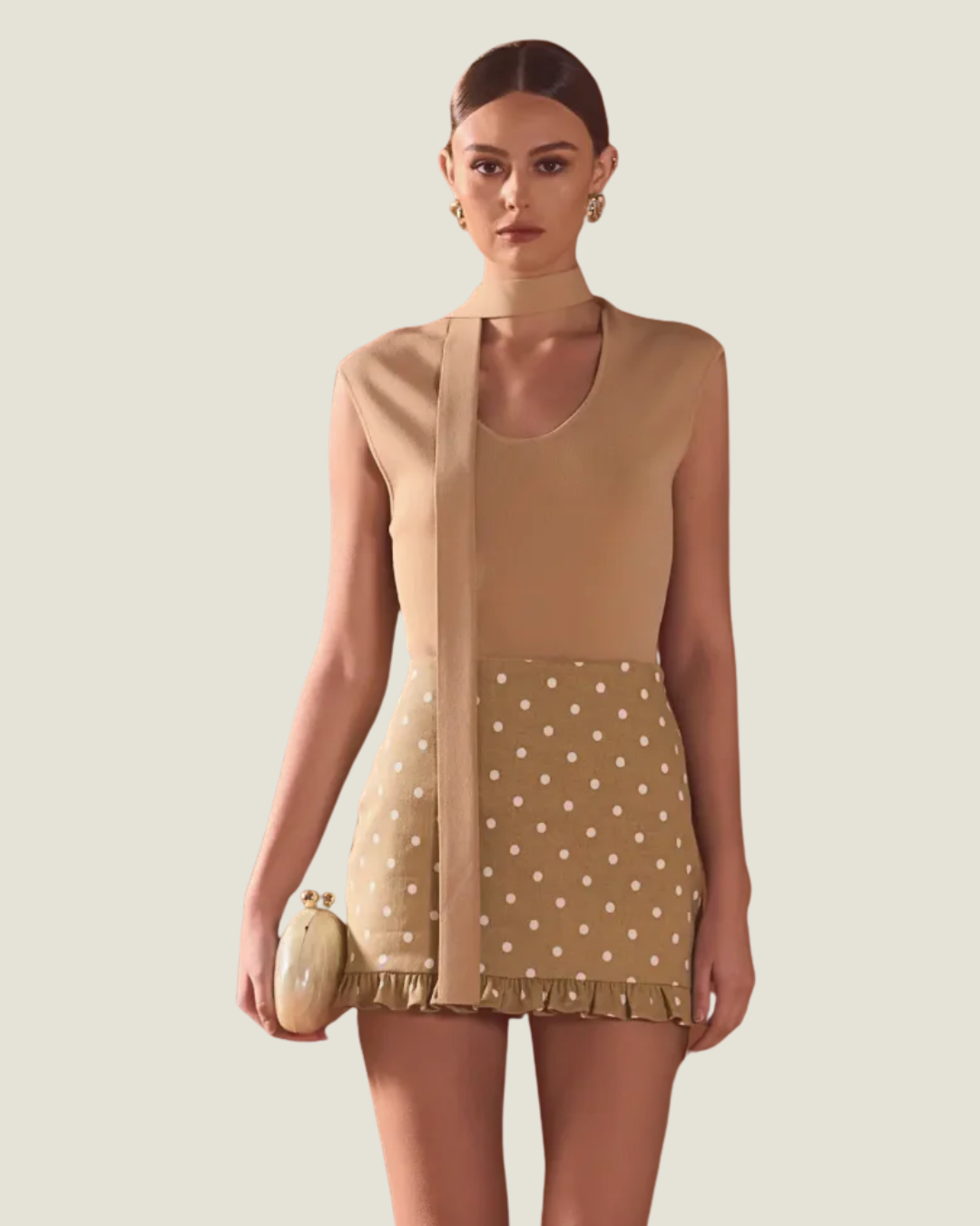 Leah Khaki Neckband Knitted Top