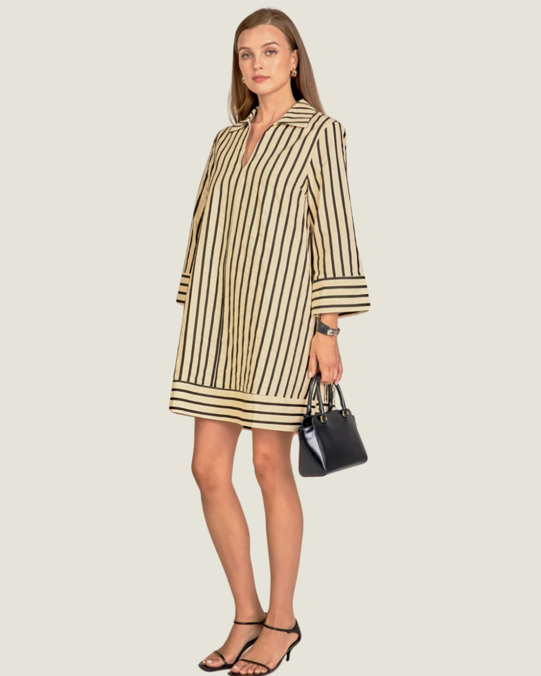 The Judy: Long Sleeve Stripe Collared Mini Dress