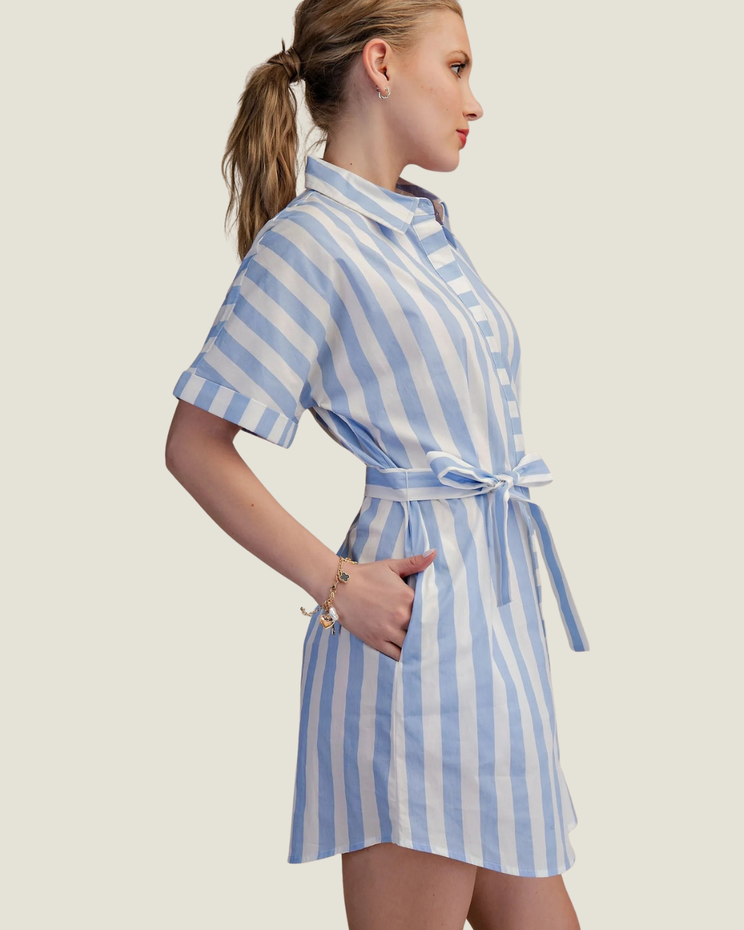 Carrie Button-up Belted Mini Dress