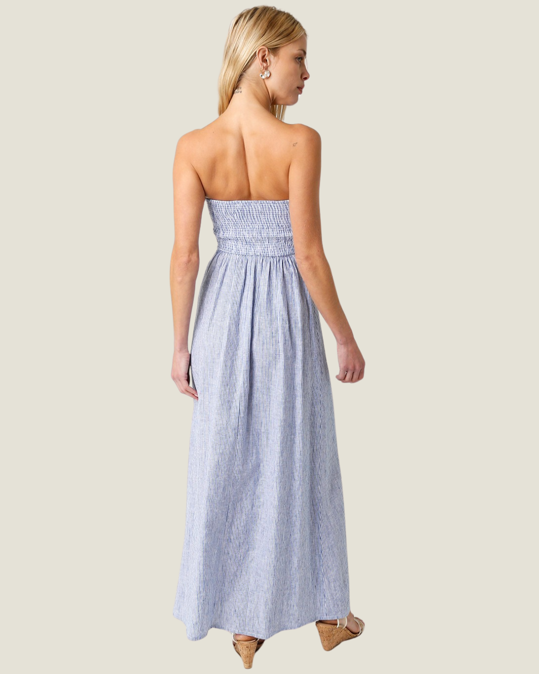 The Ivy: Strapless Linen Maxi Dress