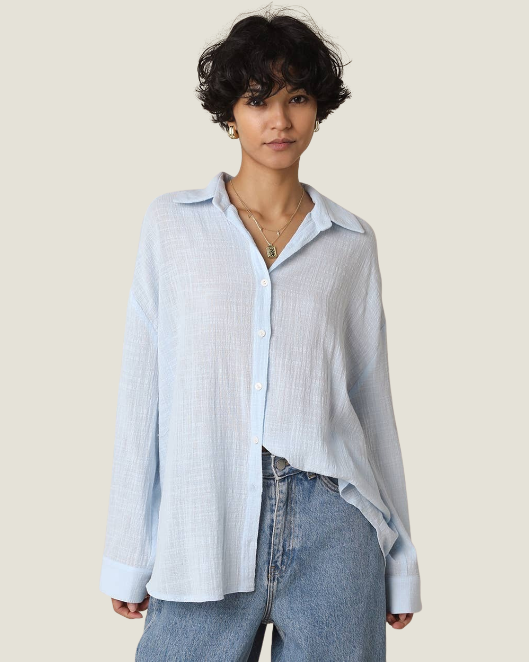 Blue relaxed fit button-down.