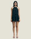 Nica Linen Embroidered Dot Romper w Tie Back