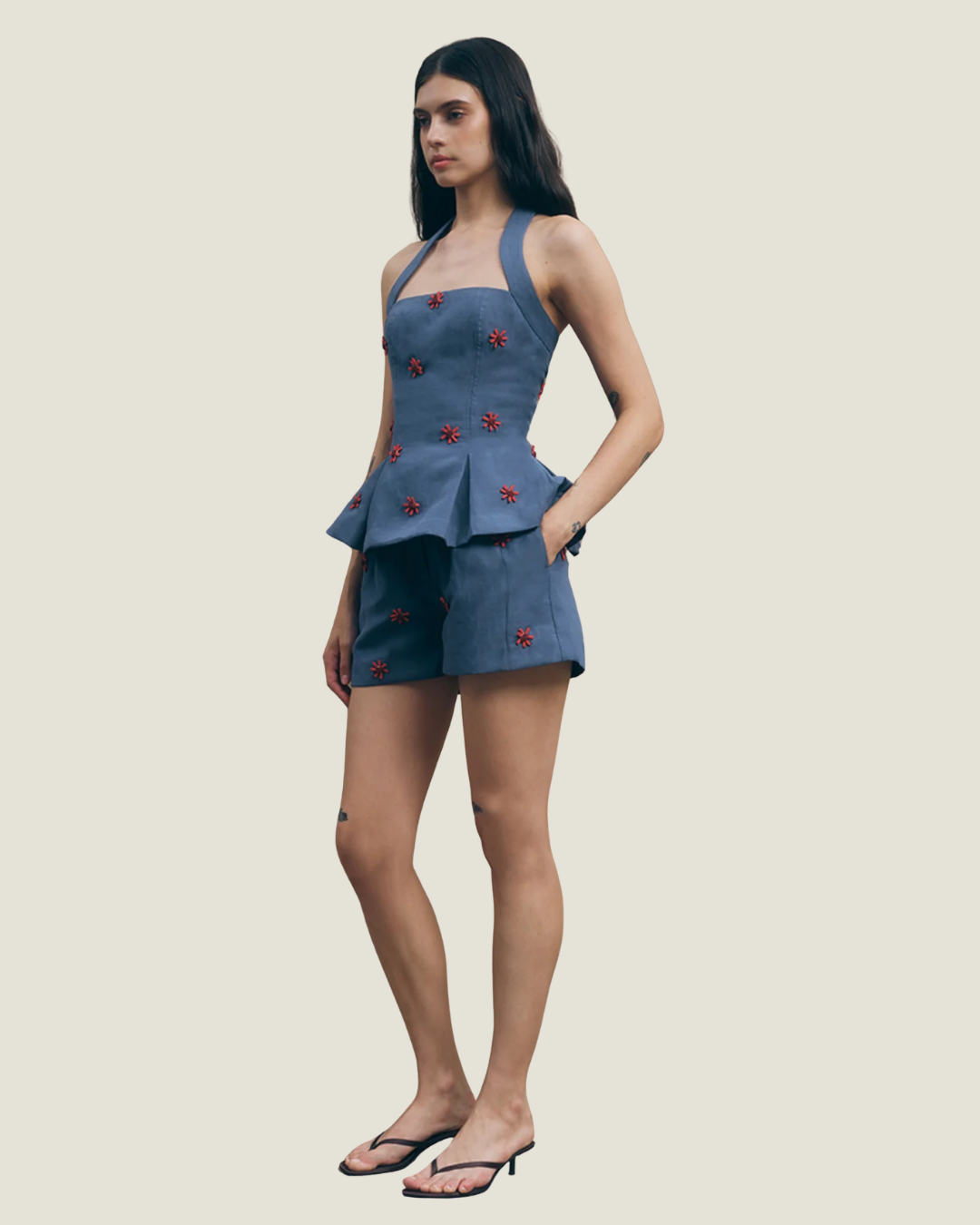 Beaded Halter Flare Top