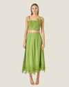 Delilah Green Palm Cutwork Midi Skirt