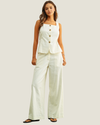 Leian White Wide Leg Linen Trousers