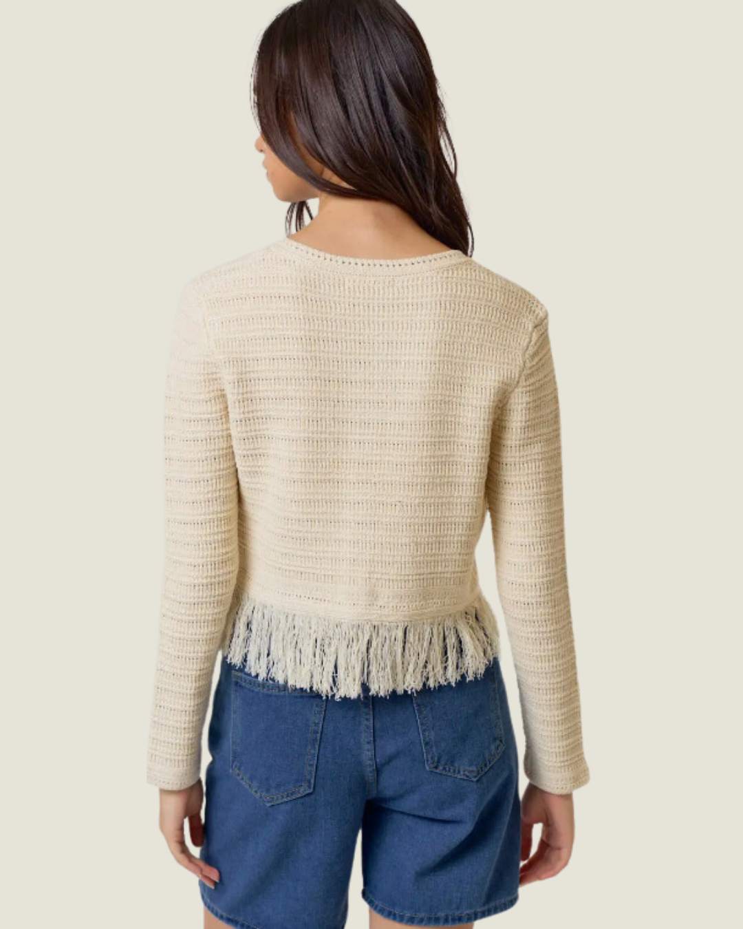 The Jeanne: Fringe Knit Button Up Cardigan