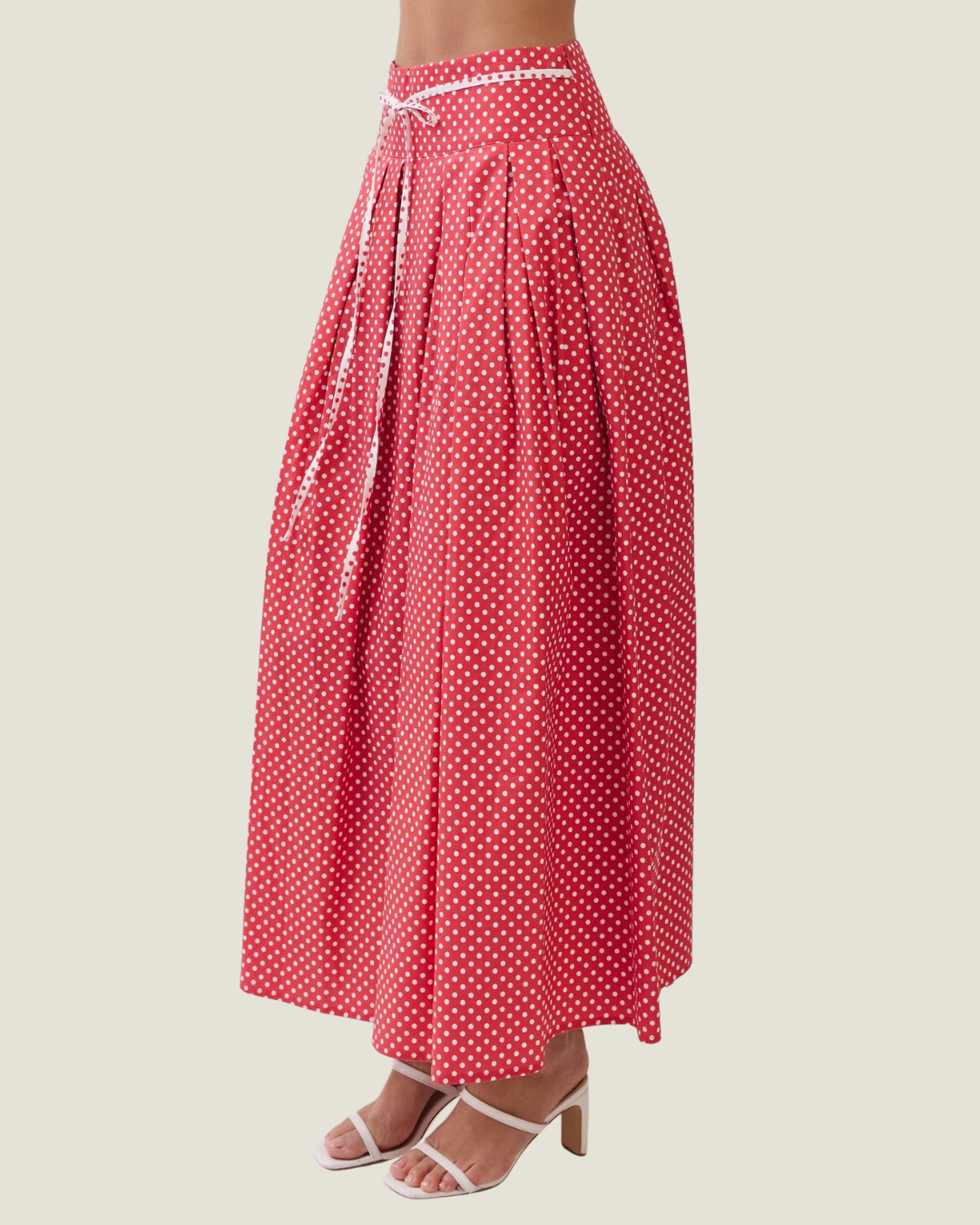 Gemma Pleated Polka Dot Maxi Skirt