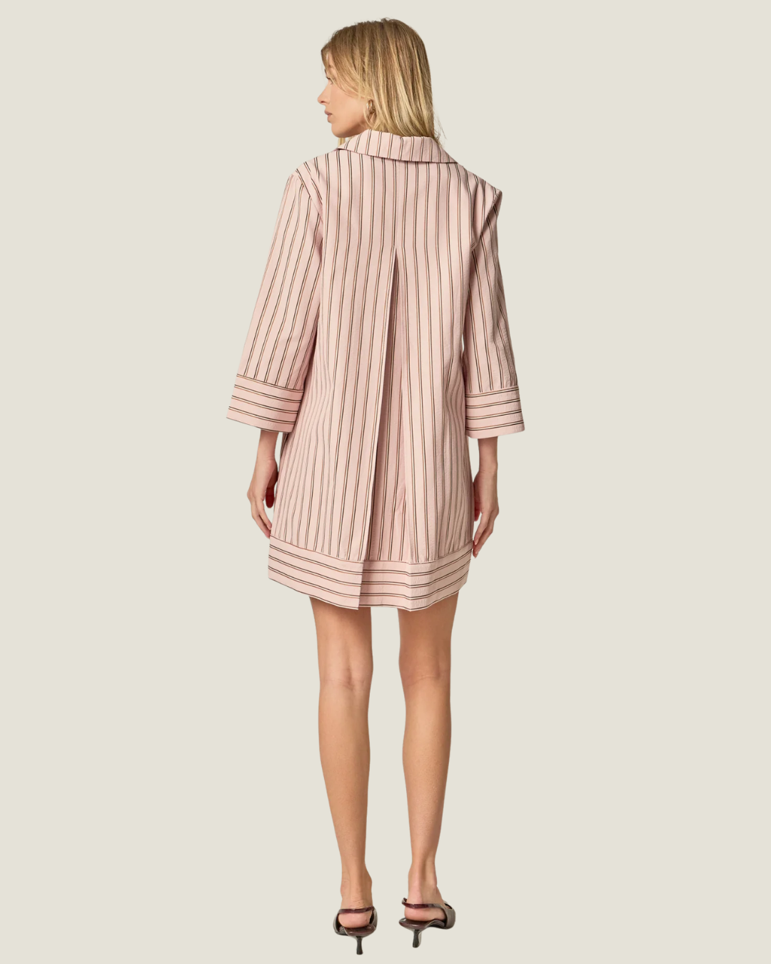 Susan Light Pink & Brown Stripe Collared Mini Dress