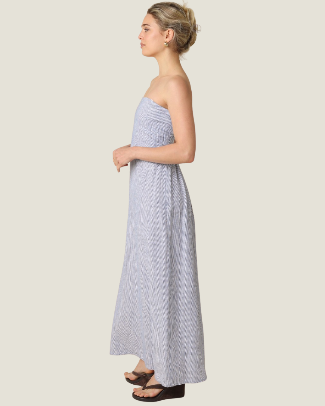Ivy Striped Strapless Linen Maxi Dress